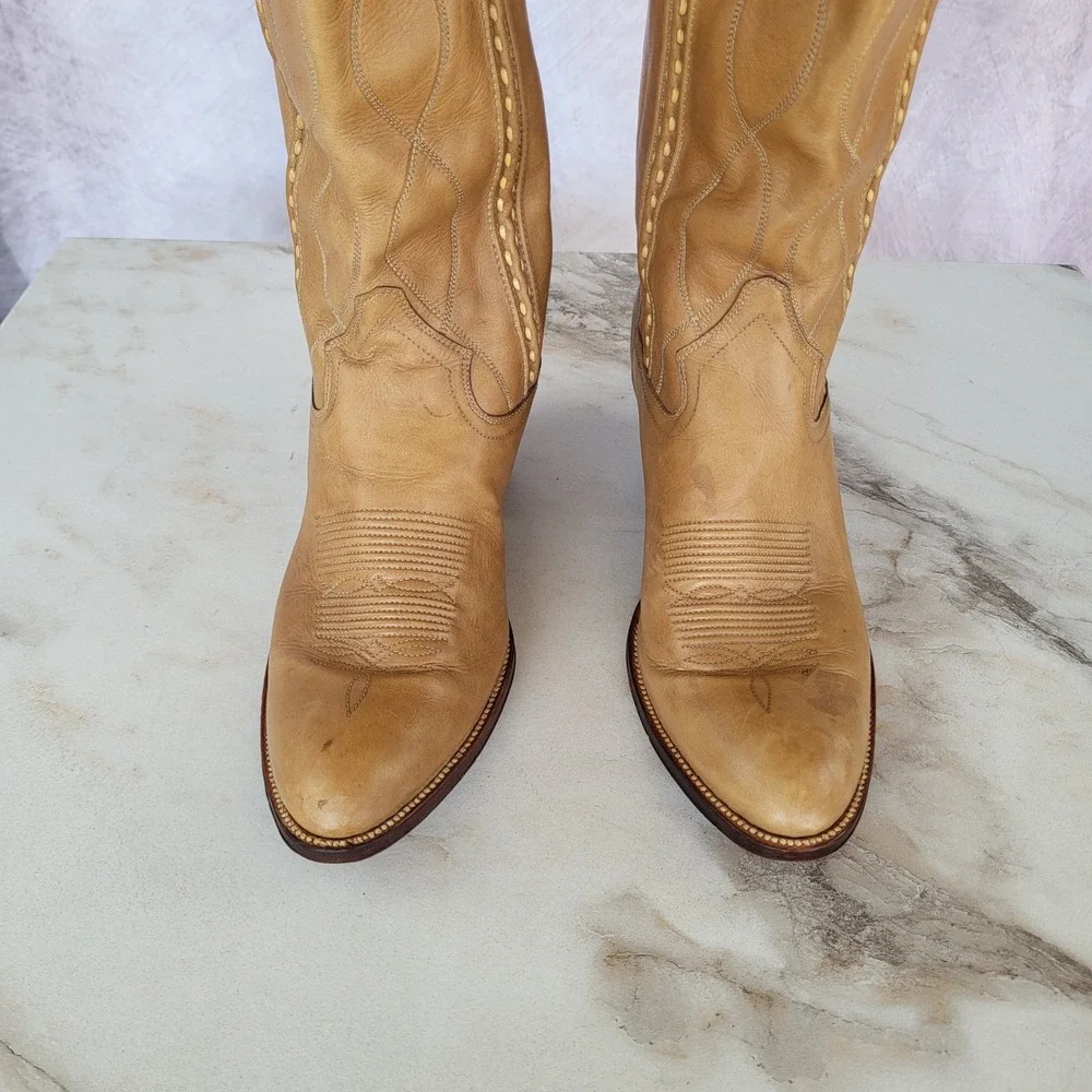 Dan Post Classic Knee High Western CowboyBoots Tan Women's Size 8 C